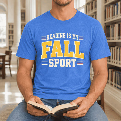 Reading Is My Fall Sport Ultra-Soft Cotton T-Shirt | Funny Book Lover Gift Heather True Royal