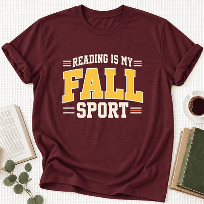 Reading Is My Fall Sport Ultra-Soft Cotton T-Shirt | Funny Book Lover Gift Maroon