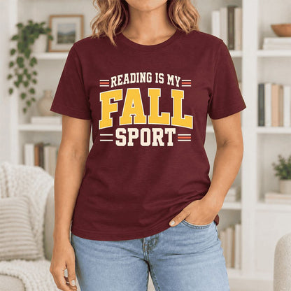 Reading Is My Fall Sport Ultra-Soft Cotton T-Shirt | Funny Book Lover Gift Maroon
