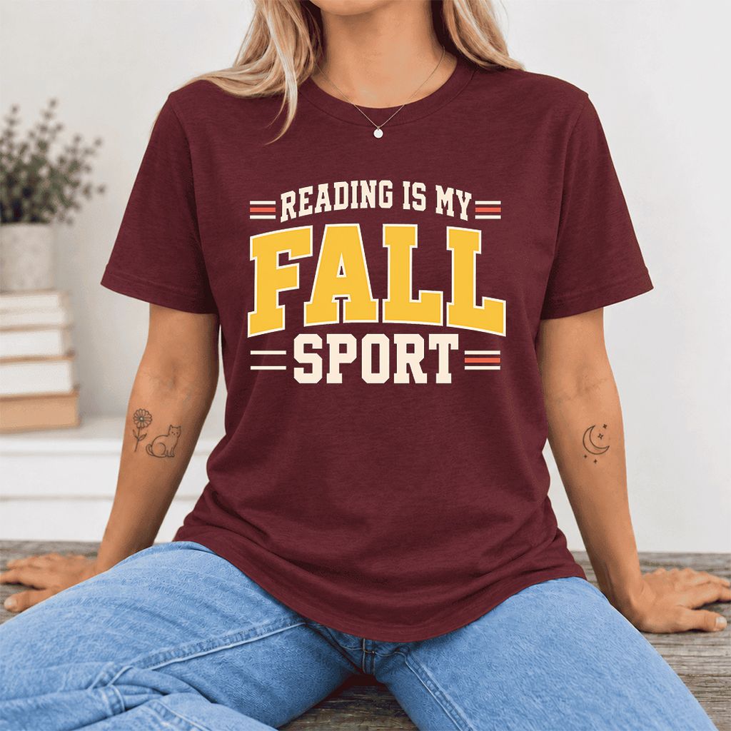 Reading Is My Fall Sport Ultra-Soft Cotton T-Shirt | Funny Book Lover Gift Maroon