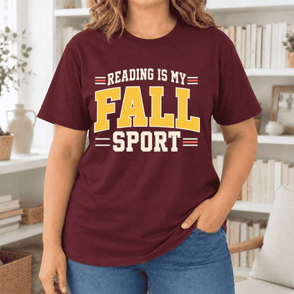 Reading Is My Fall Sport Ultra-Soft Cotton T-Shirt | Funny Book Lover Gift Maroon