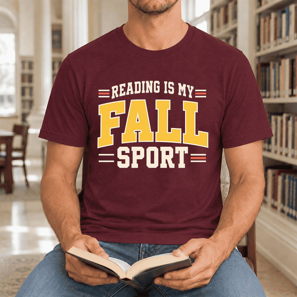 Reading Is My Fall Sport Ultra-Soft Cotton T-Shirt | Funny Book Lover Gift Maroon