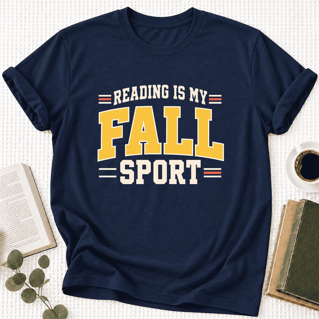 Reading Is My Fall Sport Ultra-Soft Cotton T-Shirt | Funny Book Lover Gift Navy