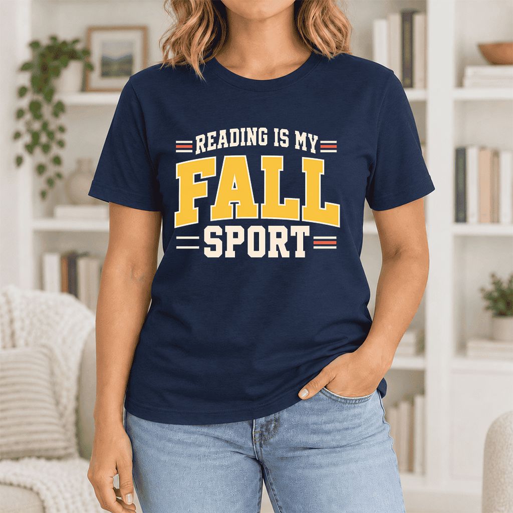 Reading Is My Fall Sport Ultra-Soft Cotton T-Shirt | Funny Book Lover Gift Navy