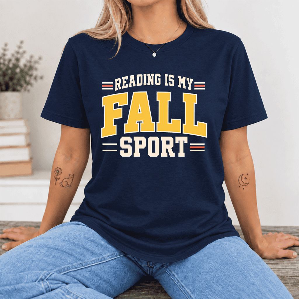 Reading Is My Fall Sport Ultra-Soft Cotton T-Shirt | Funny Book Lover Gift Navy