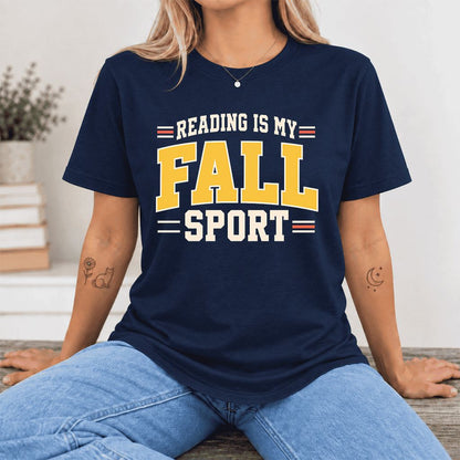 Reading Is My Fall Sport Ultra-Soft Cotton T-Shirt | Funny Book Lover Gift Navy