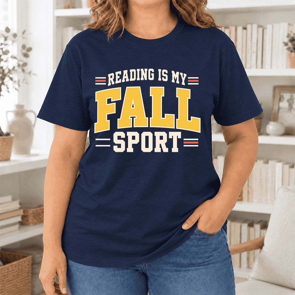 Reading Is My Fall Sport Ultra-Soft Cotton T-Shirt | Funny Book Lover Gift Navy