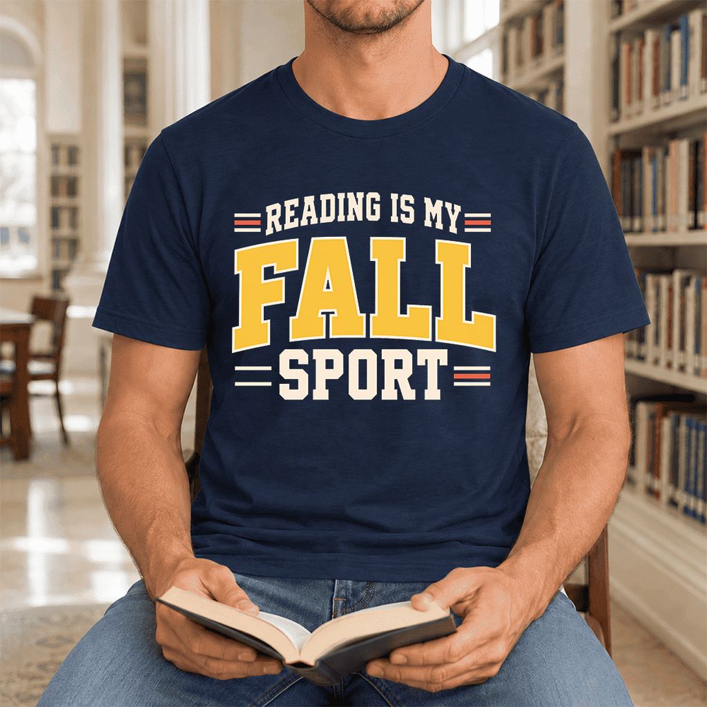 Reading Is My Fall Sport Ultra-Soft Cotton T-Shirt | Funny Book Lover Gift Navy