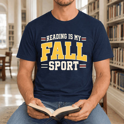 Reading Is My Fall Sport Ultra-Soft Cotton T-Shirt | Funny Book Lover Gift Navy