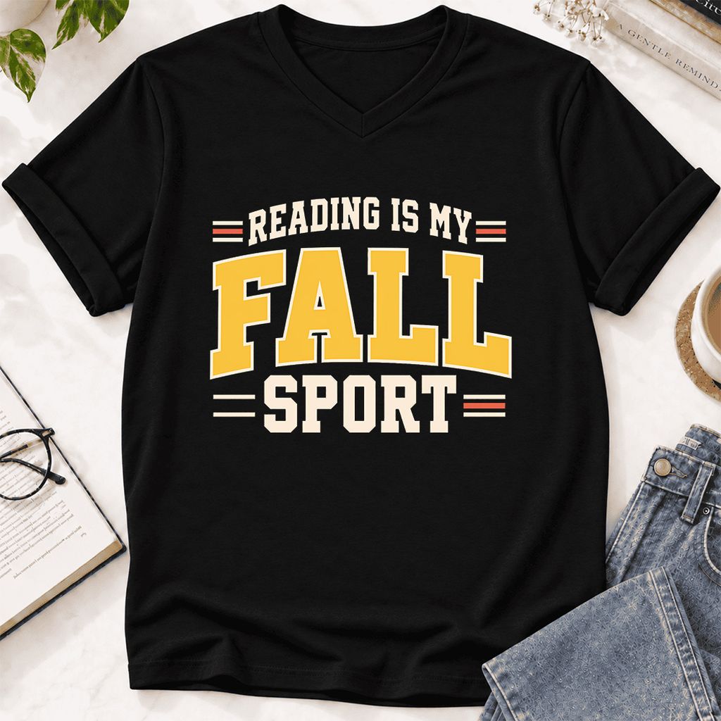 Reading Is My Fall Sport Ultra-Soft V-Neck | Funny Book Lover Gift Black