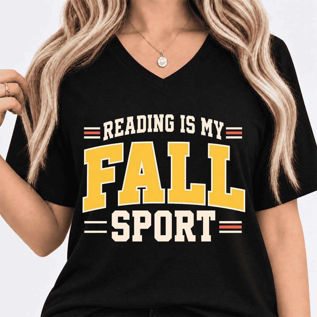 Reading Is My Fall Sport Ultra-Soft V-Neck | Funny Book Lover Gift Black