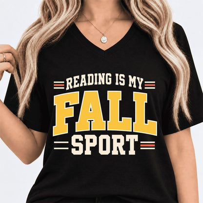 Reading Is My Fall Sport Ultra-Soft V-Neck | Funny Book Lover Gift Black