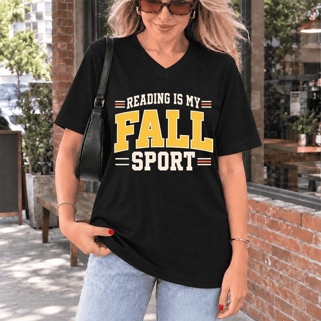 Reading Is My Fall Sport Ultra-Soft V-Neck | Funny Book Lover Gift Black