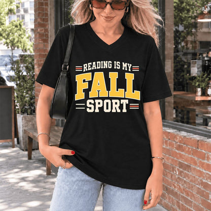 Reading Is My Fall Sport Ultra-Soft V-Neck | Funny Book Lover Gift Black