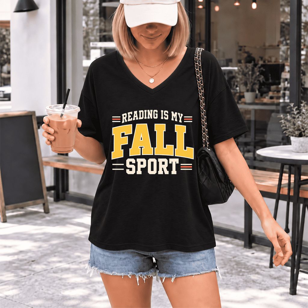 Reading Is My Fall Sport Ultra-Soft V-Neck | Funny Book Lover Gift Black