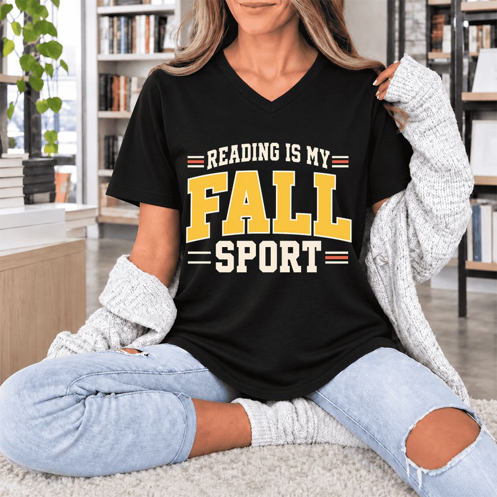 Reading Is My Fall Sport Ultra-Soft V-Neck | Funny Book Lover Gift Black
