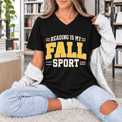 Reading Is My Fall Sport Ultra-Soft V-Neck | Funny Book Lover Gift Black
