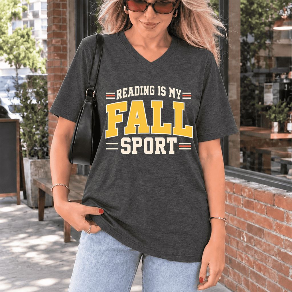 Reading Is My Fall Sport Ultra-Soft V-Neck | Funny Book Lover Gift Dark Grey Heather