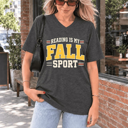 Reading Is My Fall Sport Ultra-Soft V-Neck | Funny Book Lover Gift Dark Grey Heather