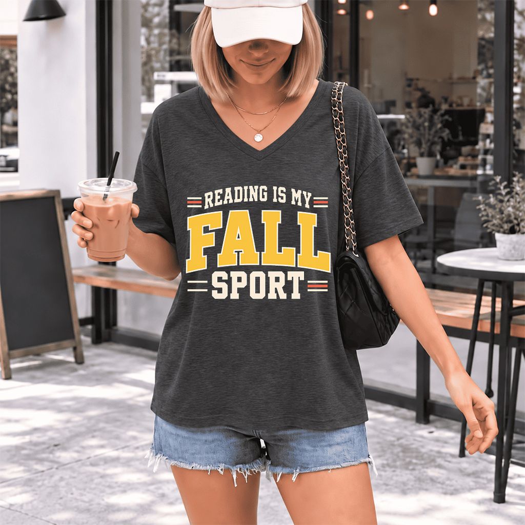 Reading Is My Fall Sport Ultra-Soft V-Neck | Funny Book Lover Gift Dark Grey Heather