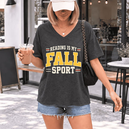 Reading Is My Fall Sport Ultra-Soft V-Neck | Funny Book Lover Gift Dark Grey Heather