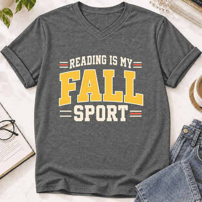Reading Is My Fall Sport Ultra-Soft V-Neck | Funny Book Lover Gift Deep Heather