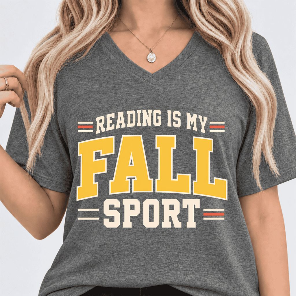 Reading Is My Fall Sport Ultra-Soft V-Neck | Funny Book Lover Gift Deep Heather