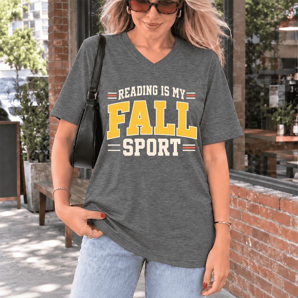 Reading Is My Fall Sport Ultra-Soft V-Neck | Funny Book Lover Gift Deep Heather