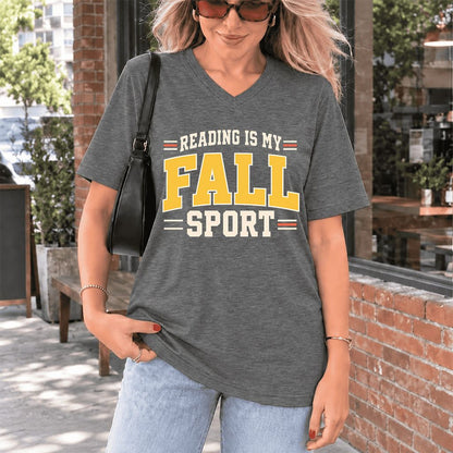Reading Is My Fall Sport Ultra-Soft V-Neck | Funny Book Lover Gift Deep Heather