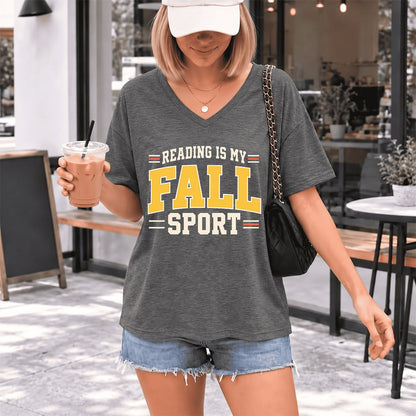 Reading Is My Fall Sport Ultra-Soft V-Neck | Funny Book Lover Gift Deep Heather
