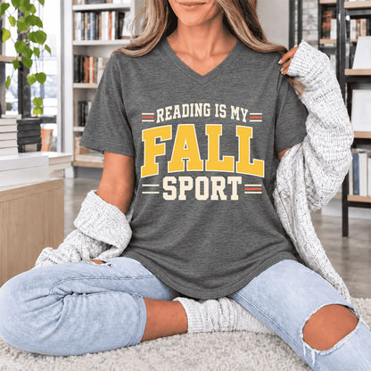 Reading Is My Fall Sport Ultra-Soft V-Neck | Funny Book Lover Gift Deep Heather