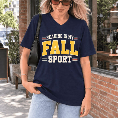 Reading Is My Fall Sport Ultra-Soft V-Neck | Funny Book Lover Gift Navy