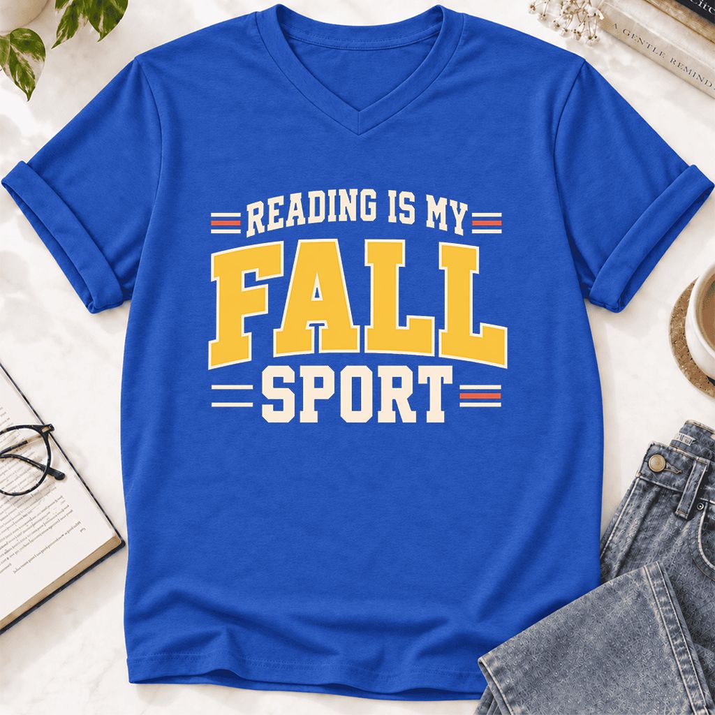 Reading Is My Fall Sport Ultra-Soft V-Neck | Funny Book Lover Gift True Royal