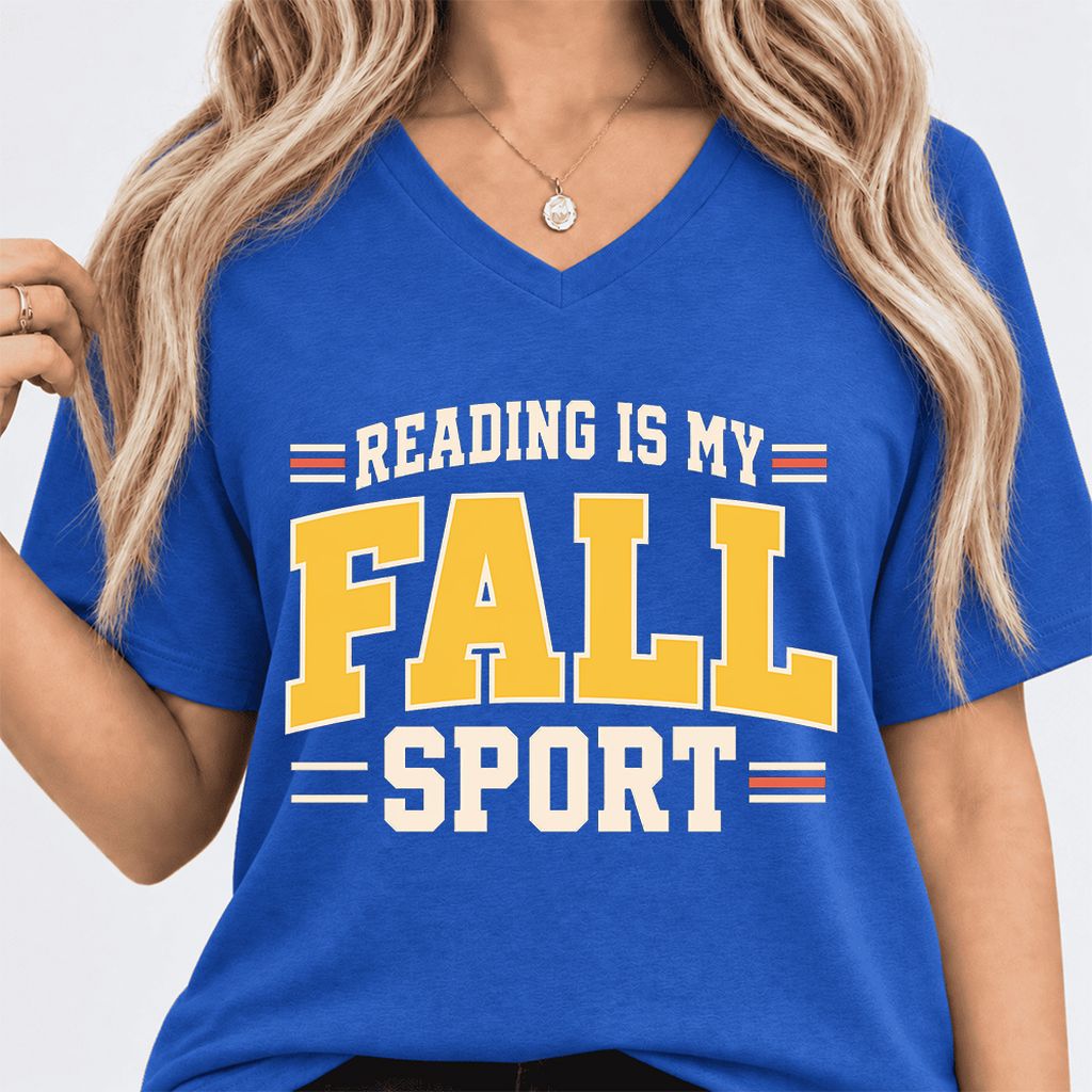 Reading Is My Fall Sport Ultra-Soft V-Neck | Funny Book Lover Gift True Royal