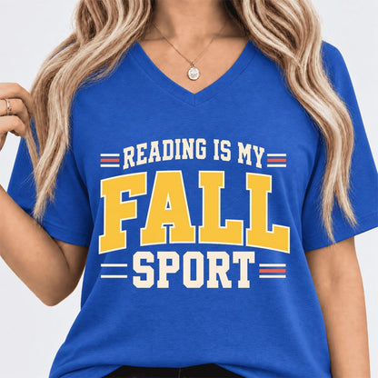 Reading Is My Fall Sport Ultra-Soft V-Neck | Funny Book Lover Gift True Royal