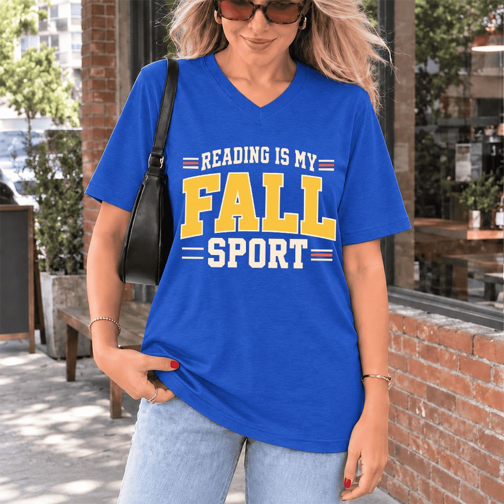 Reading Is My Fall Sport Ultra-Soft V-Neck | Funny Book Lover Gift True Royal