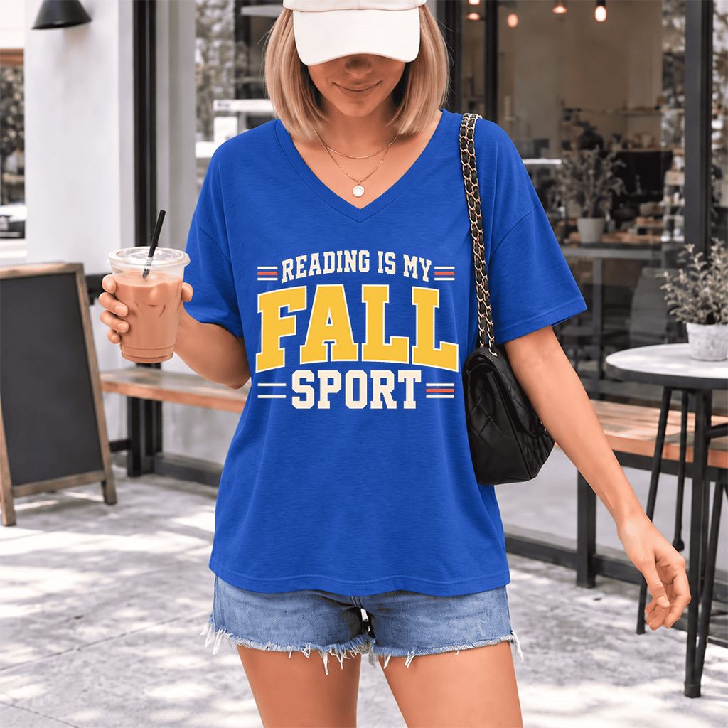 Reading Is My Fall Sport Ultra-Soft V-Neck | Funny Book Lover Gift True Royal