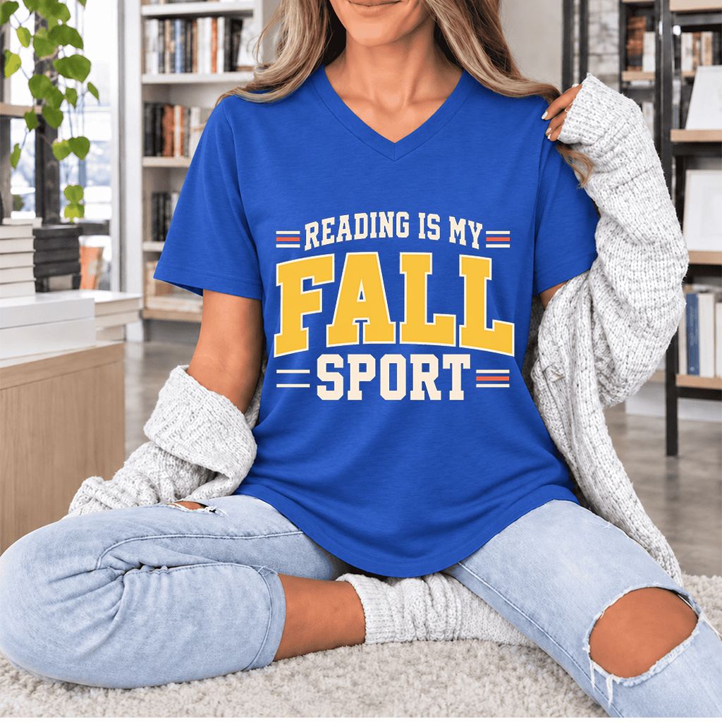 Reading Is My Fall Sport Ultra-Soft V-Neck | Funny Book Lover Gift True Royal