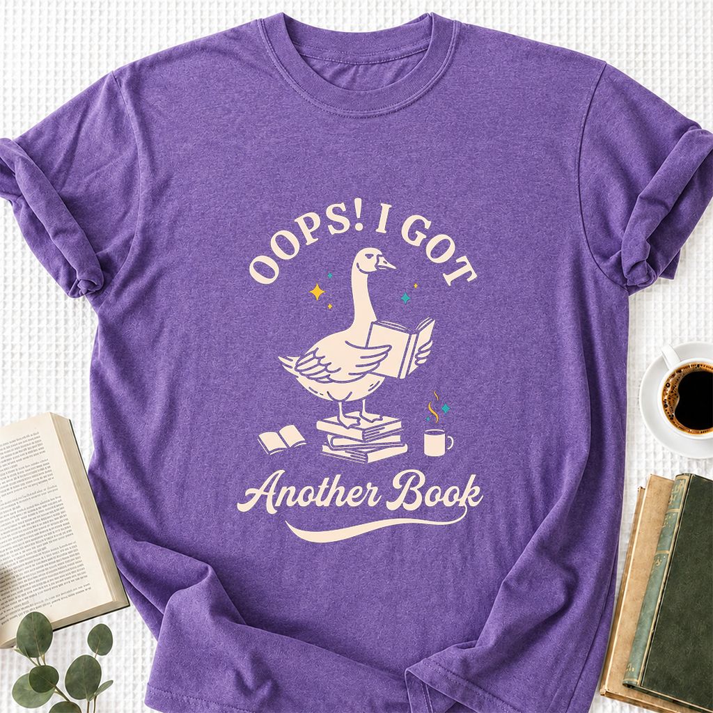 Oops! I Got Another Book Printed T-Shirt | Playful Book Lover Gift Heather Purple