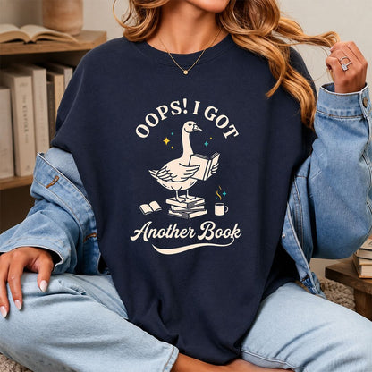 Oops! I Got Another Book Printed T-Shirt | Playful Book Lover Gift Navy