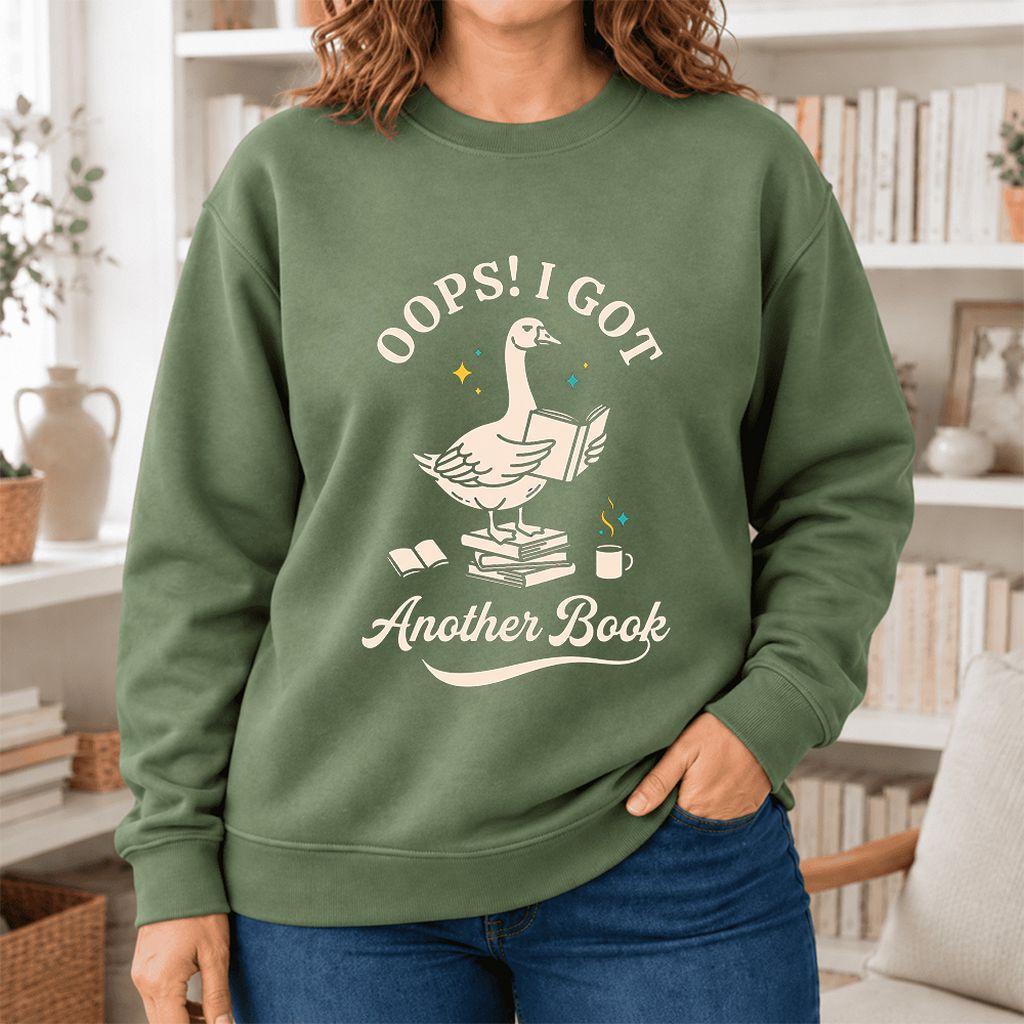 Oops! I Got Another Book Softstyle Sweatshirt | Playful Book Lover Gift Military Green
