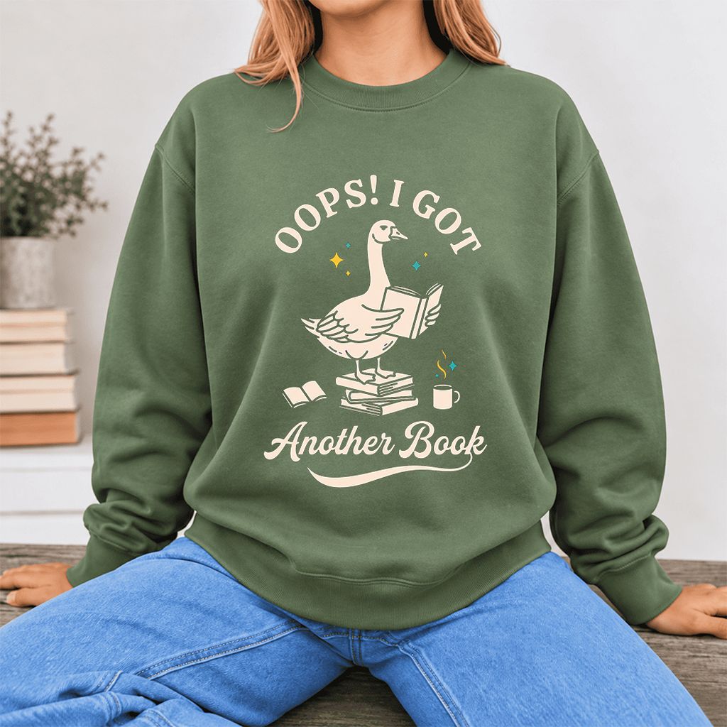 Oops! I Got Another Book Softstyle Sweatshirt | Playful Book Lover Gift Military Green