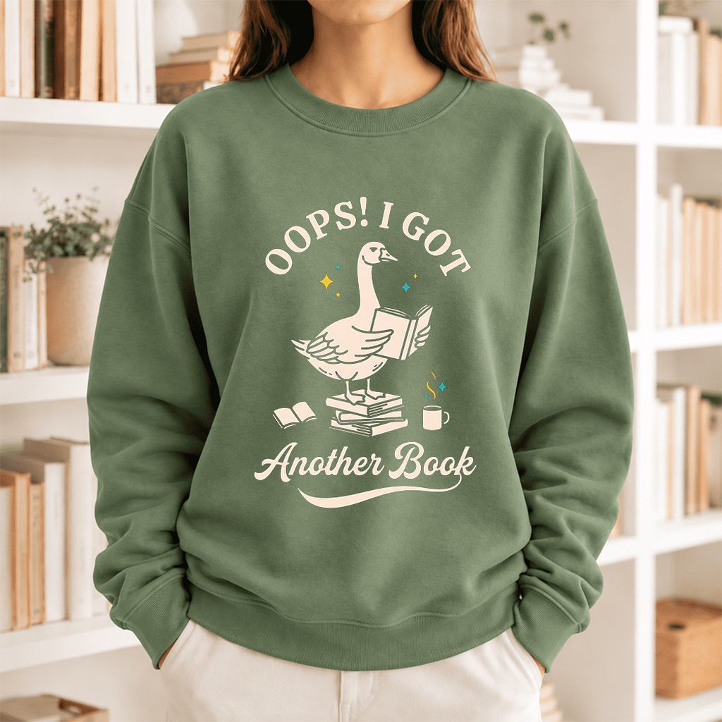 Oops! I Got Another Book Softstyle Sweatshirt | Playful Book Lover Gift Military Green