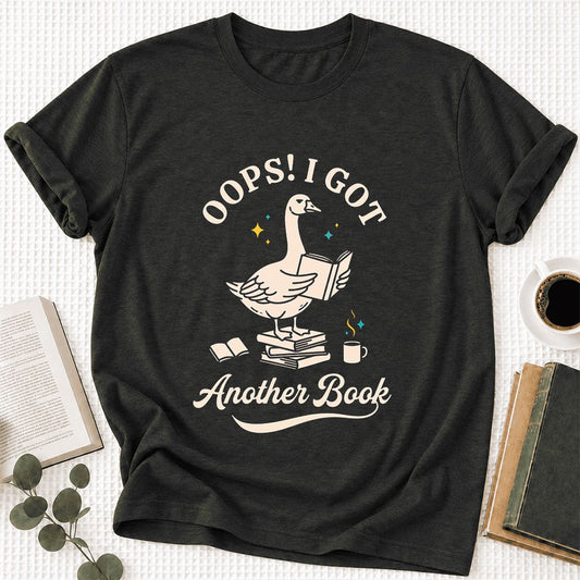 Oops! I Got Another Book Ultra-Soft Cotton T-Shirt | Playful Book Lover Gift Black Heather