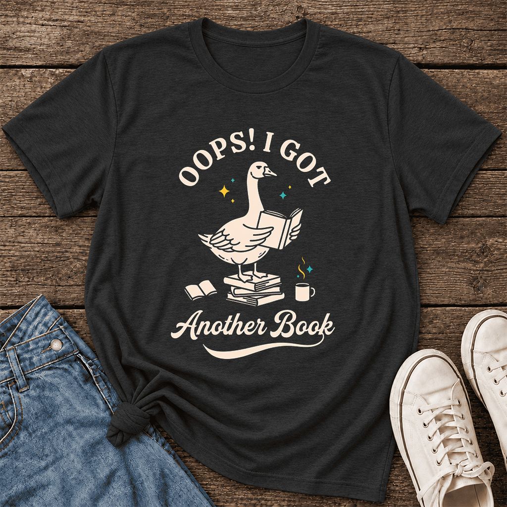 Oops! I Got Another Book Ultra-Soft Cotton T-Shirt | Playful Book Lover Gift Black Heather