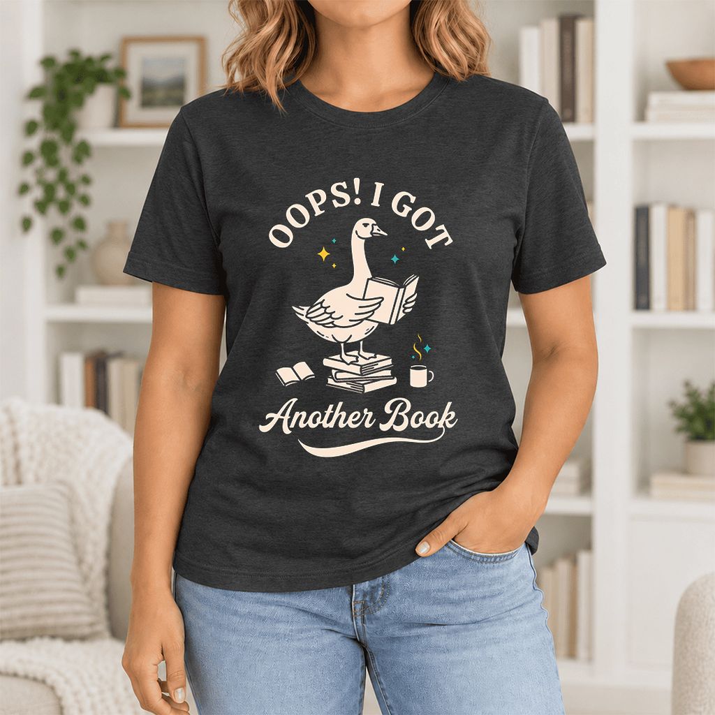 Oops! I Got Another Book Ultra-Soft Cotton T-Shirt | Playful Book Lover Gift Black Heather