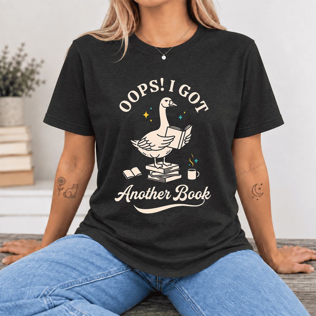 Oops! I Got Another Book Ultra-Soft Cotton T-Shirt | Playful Book Lover Gift Black Heather