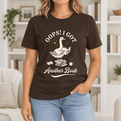Oops! I Got Another Book Ultra-Soft Cotton T-Shirt | Playful Book Lover Gift Brown