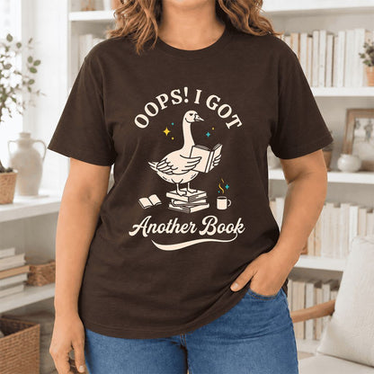 Oops! I Got Another Book Ultra-Soft Cotton T-Shirt | Playful Book Lover Gift Brown