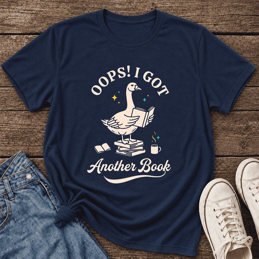 Oops! I Got Another Book Ultra-Soft Cotton T-Shirt | Playful Book Lover Gift Navy